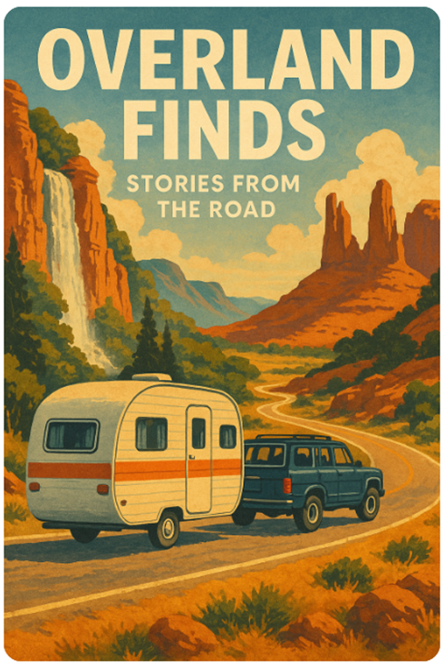 A poster of a road with a trailer and a car
AI-generated content may be incorrect.