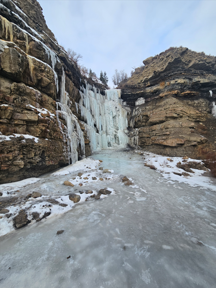 A frozen waterfall on a rocky cliff
Located Price Canyon Utah.